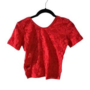 Vintage American Apparel Tight Lace Sheer Red Cropp Top (XS/SM)